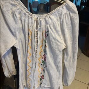 Embroidered White Peasant Blouse